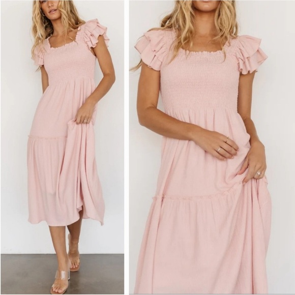 Baltic Born Dresses & Skirts - New Baltic Born Jacie Smocked Tiered Midi Dress Large Blush Pink